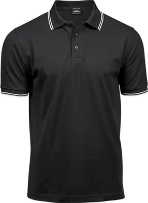 Image de Tee Jays 1407 | Hommes Luxury Stripe Stretch Polo - Couleur : Black/White - Taille : XXL