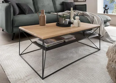 Produktbild von Couchtisch 110x60cm mit Ablage 'Lissabon' Wildeiche Stahl schwarz