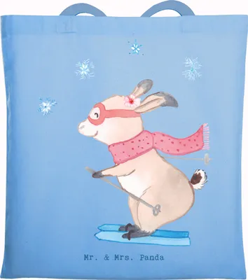Produktbild von Mr. & Mrs. Panda Jutebeutel Skilehrerin Herz - Sky Blue - Geschenk, Shopping Tasche, Laptoptasche, Tote Bag, Einkaufstasche