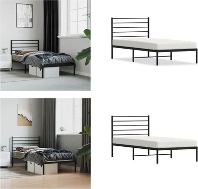 Zdjęcie produktu dla vidaXL Rama łóżka z zagłówkiem metalowa czarna 90x200 cm - Rama łóżka - Rama łóżka - Łóżko pojedyncze