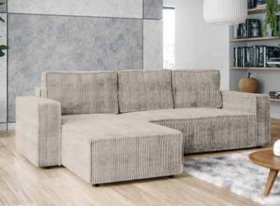 Produktbild von AX LIVING Ecksofa L Form Aydin Cord Schlafsofa Beige Schlaffunktion