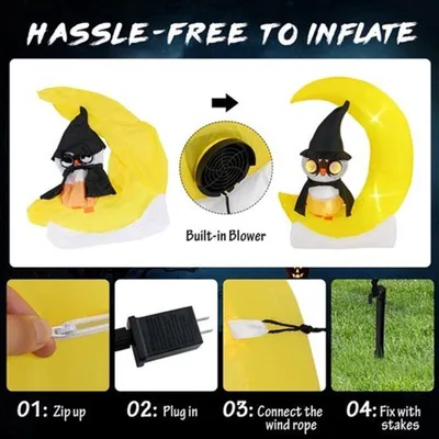 Obrázok produktu pre Nafukovateľná dekorácia na Halloween – 155 cm – s LED osvetlením – odolný polyester – na vonkajšie použitie