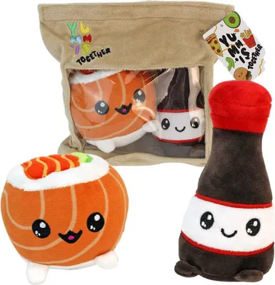 Productafbeelding van Pluche sushi uramaki en sojasaus, schattig design - ongeveer 15 cm