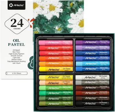 Produktbild von Artecho 24 Ölpastellkreiden Künstler Set -je ca. 10 x 70 mm -lebendigen und kräftigen Farben-für Kinder, Schüler, Anfänger und Künstler geeignet