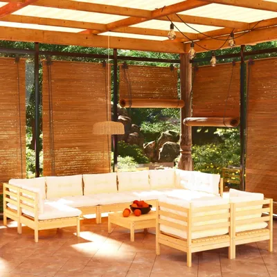 Produktbild von Möbel 10-tlg. Garten-Lounge-Set mit Creme Kissen Massivholz Kiefer - Terrassenmöbel 3097253
