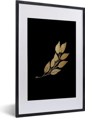 Produktbild von MuchoWow® MuchoWow® Gerahmtes Poster Blätter - Gold und Schwarz - Zweig 40x60 cm - Poster mit zchwarzem Bilderrahmen - Poster in Rahmen
