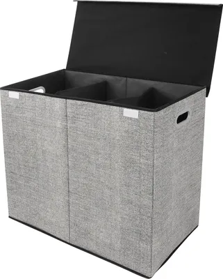 Produktbild von Zonovi Wäschekorb 3 Fächer mit Deckel - Wäschesammler - Faltbar - Wäschesortierer - Doppelter Wäschekorb - Kleiderorganizer - Stoff - Grau - 110 Liter