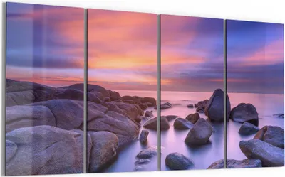 Produktbild von DEQORI Glasbild Echtglas 4x30x60 cm 'Küstenfelsen in Abendröte' Wandbilder XXL groß