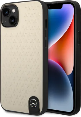 Produktbild von Mercedes-Benz iPhone 14 & 15 Plus Hardcase Backcover - Genuine Leather - Star Pattern - Beige