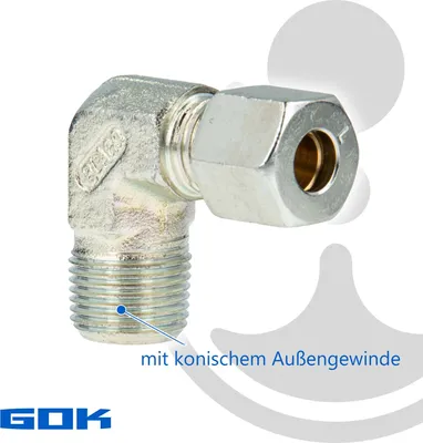 Produktbild von Schneidringverschraubung Typ WERK - 90° Winkel - Verschraubung Ø 10 mm x R 1/4 Zoll AG, Stahl verzinkt, Schneidring Messing
