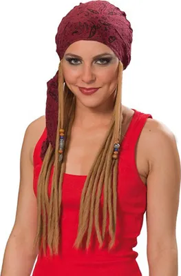 Produktbild von Bandana Perücke Dreads Dreadlocks rotes Bandana braune Zöpfe Headbang Rockstar Rock mit Muster weinrot weinrotes bandana