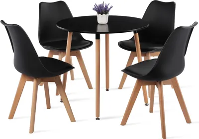 Produktbild von H.J WeDoo Esszimmerstühle, Skandinavischer Stil, Vintage, Retro, Küchenstuhl, Gepolsterter mit Sitzkissen, aus Kunststoff & Massivholz, Stühle 1er 2er 4er 6er 8er Set (4er, Schwarz)