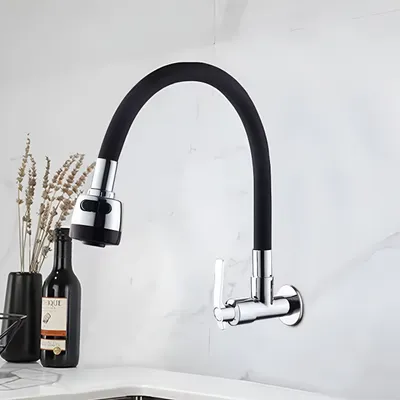 Produktbild von Delvant FLEKO Spültischarmatur mit flexiblem Arm, Wasserhahn Küche Wandmontage mit Flexibler Auslauf Schwarz