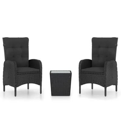 Obrázek produktu pro vidaXL 3dílná souprava Bistro Set z polyratanu a skla černá