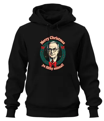 Produktbild von Merry Christmas ya filthy animal! Weihnachtskranz Retro Hoodie Kapuzenpullover, Schwarz, M