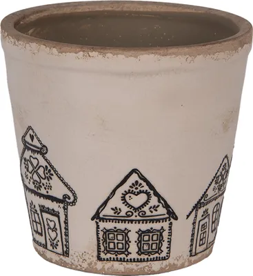 Immagine prodotto di Vaso da fiori Clayre & Eef Ø 15x14 cm Casa di pan di zenzero in Vetroceramica beige