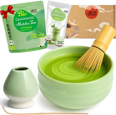 Immagine prodotto di Set cerimonia del tè matcha "Minto" con ciotola, frustino, supporto e matcha + latte al cocco – set elegante per amanti del matcha
