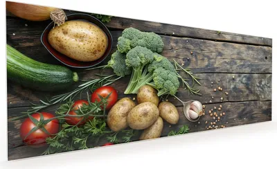 Produktbild von Küchenrückwand Spritzschutz Glas mit Motiv Frisches Gemüse 40 x 40 cm
