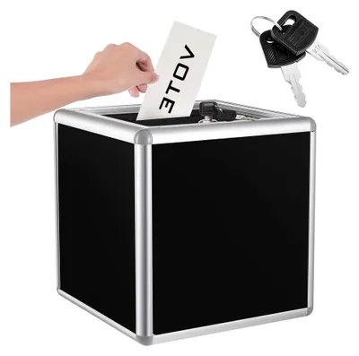 Produktbild von Acryl-Spendenbox mit Schlitz und Schloss, transparente Wahlurne für Spendenaktionen, Zeichnungen und Aufbewahrung, 25,4 x 25,4 x 25,4 cm