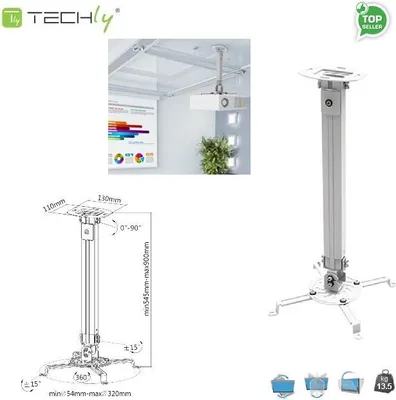 Zdjęcie produktu dla Techly ICA-PM 18M, Sufit, 13,5 kg, Srebrny, 545 - 900 mm, -15 - 15°, 360°