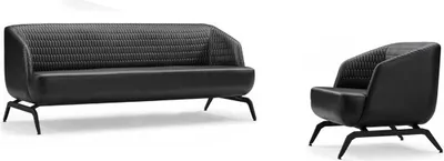 Immagine prodotto di Set di divani neri di design Poltrona a tre posti in pelle 2 pezzi