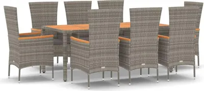 Obrázek produktu pro vidaXL 9dílný zahradní jídelní set s polštáři Grey Poly Rattan