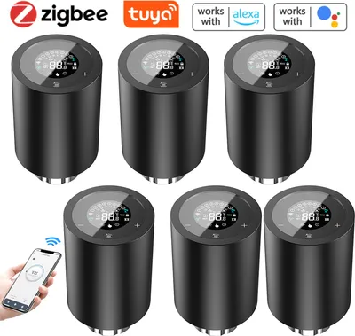 Produktbild von 6X Smart Heizkörperthermostate Thermostatventil Heizkoerperventil APP-Steuerung Kompatibel mit Alexa Google Assistant Kindersicherung Thermostat Heizung LED-Anzeige,Schwarz