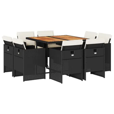 Produktbild von vidaXL 9-tlg. Garten-Essgruppe mit Kissen Schwarz Poly Rattan