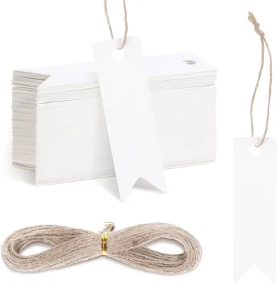 Produktbild von Geschenkanhänger Papier weiß, 2x7 cm, 100 Stück, mit 20 m Jutekordel, für Geschenke