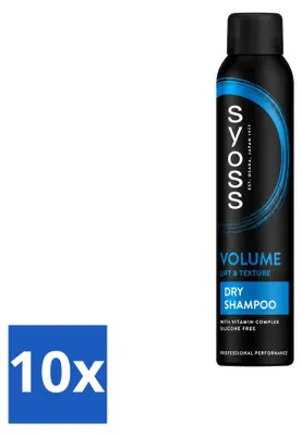 Imagen del producto de 10 unidades de champú seco Syoss Volume, 200 ml cada uno. Paquete económico