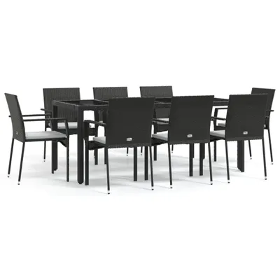 Produktbild von vidaXL 9-tlg. Garten-Essgruppe mit Kissen Schwarz Poly Rattan