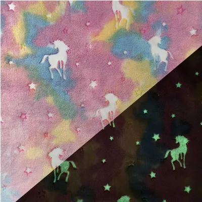 Wellness Fleece Einhorn Glow in the Dark Zuschnitt ab 1x1,65m Fleece-Stoff Plüschstoff Einhorn 1