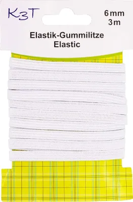 Produktbild von Elastik-Gummilitze, 6mm x 3m auf Karte, weiß