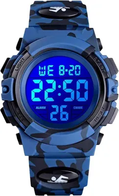 Produktbild von Wasserdichte, elektronische Herren-Sportuhr mit analoger LED-Beleuchtung, Alarm und Stoppuhr, Silikonarmband,Dark blue