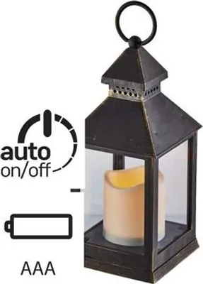 Obrázok produktu pre LED dekorácia LATERNE, antická čierna, 24x10,5 cm, blikajúca, interiérová, vintage, časovač