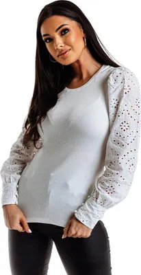 Produktbild von Elegante, bestickte Spitzenbluse für Damen, lange Ärmel, weiß, Größe M