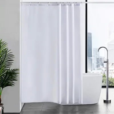 Produktbild von Duschvorhang 180x200 cm, Badezimmervorhang für Badewanne und Dusche, Textilvorhang, wasserdicht und schimmelresistent, waschbar, mit 12 Duschvorhangringen, weiß.
