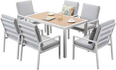 Produktbild von MeXo Garten-Essgruppe Gartenmöbel Setaus Aluminium, Garten Sitzgruppe für 6 Personen, (Esstisch mit 6 Stühlen), Balkon Möbel Terrassenmöbel Sit