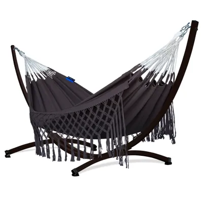 Produktbild von Potenza Outdoor Hängematte mit Gestell für 2 Personen I Medelin - 100% Baumwolle Doppelhängematte 230x160, 200kg I Hängemattengestell 220kg, wetterfest