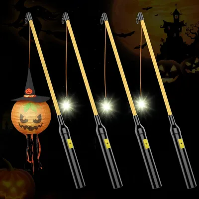 Image de 4 lanternes LED, 50 cm, noires - Idéales pour la fête de Saint-Martin et Halloween