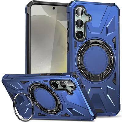 Immagine prodotto di Custodia per Samsung Galaxy S24 compatibile con MagSafe, custodia di protezione robusta con supporto ad anello magnetico blu