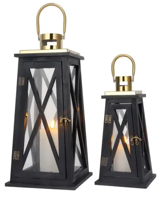 Immagine prodotto di Set di 2 lanterne decorative in legno con vetro