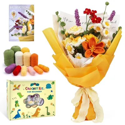 Productafbeelding van Haaknaaldenset voor Beginners - Haakset - Garen - Doe-het-zelf Accessoires - Video-instructies - Bloemendecoratieset