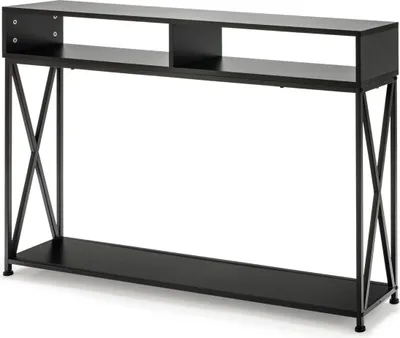 Immagine prodotto di Consolle nera con ripiano aperto e struttura in acciaio 120 x 23 x 79 cm