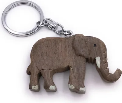 Image de Onwomania Porte-clés en bois éléphant tronc d'animal terrestre pachyderme pendentif Charm