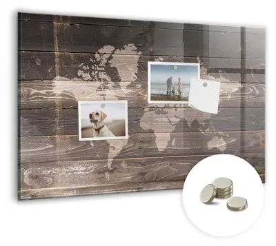 Produktbild von Dekorative Magnettafel 60x40 cm - Magnetwand - für Fotos, Karten und Notizen - Fotowand - Memoboard - Magnetpinnwand - Wanddekoration - Weltkarte aus Holz