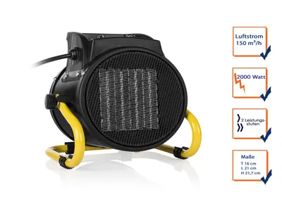 Produktbild von Tristar KA-5060 Industrielles Heizgerät, Industrielle Heizlüfter, 2000 W, Tragbar, 1000 W, Metall, Schwarz, Gelb