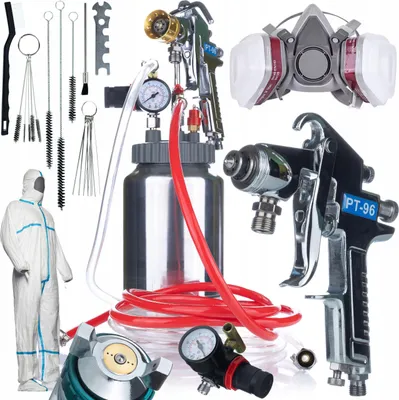 Zdjęcie produktu dla Rosfix SprayTech FullSet 2L – Zestaw Natryskowy do Malowania | Pneumatyczny Pistolet 2L | Maska 6200 z Filtrami | Kombinezon Ochronny | Zestaw Czyszczący 17w1