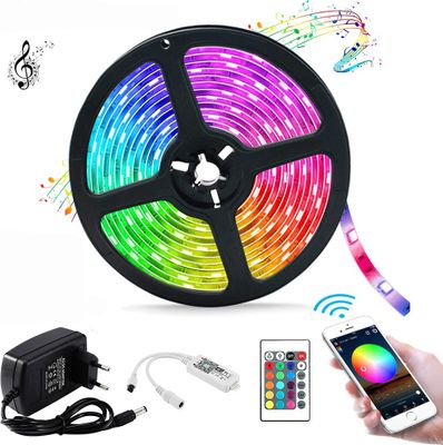 5m LED Streifen RGB WiFi-Steuerung Musik-Sync 5050 SMD Lichtleiste IP65 Wasserdicht Lichtband mit Fernbedienung