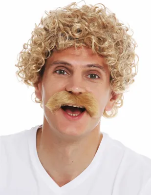 Produktbild von WIG ME UP Perücke lockig Schnauzbart blond 2191-ZA82A